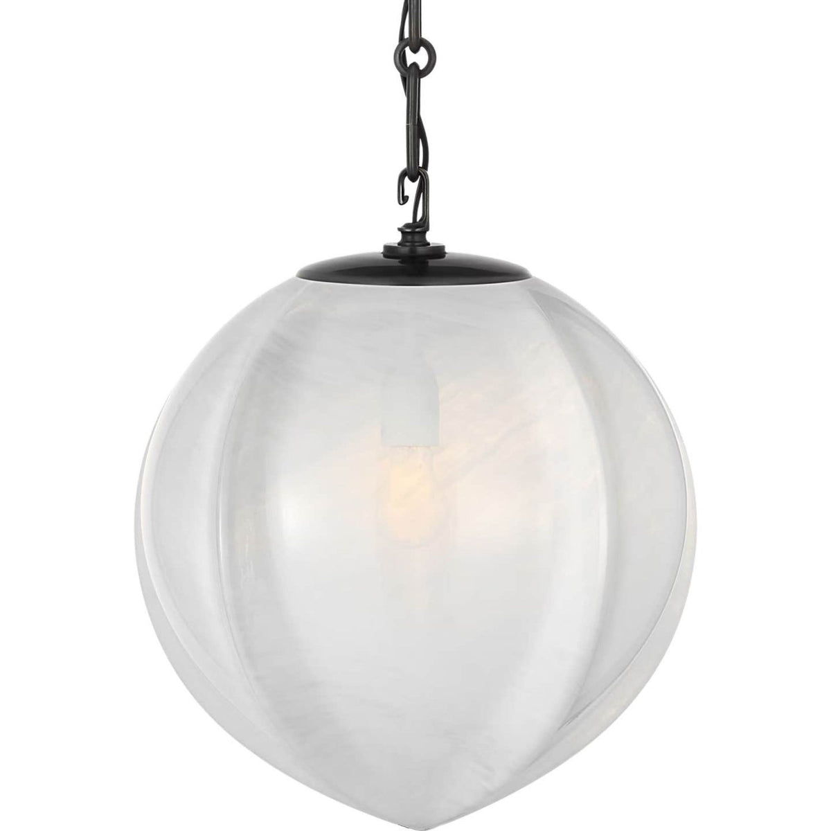 AERIN Rae 13" Pendant in Bronze with White Strie Glass W13" x H15.5"