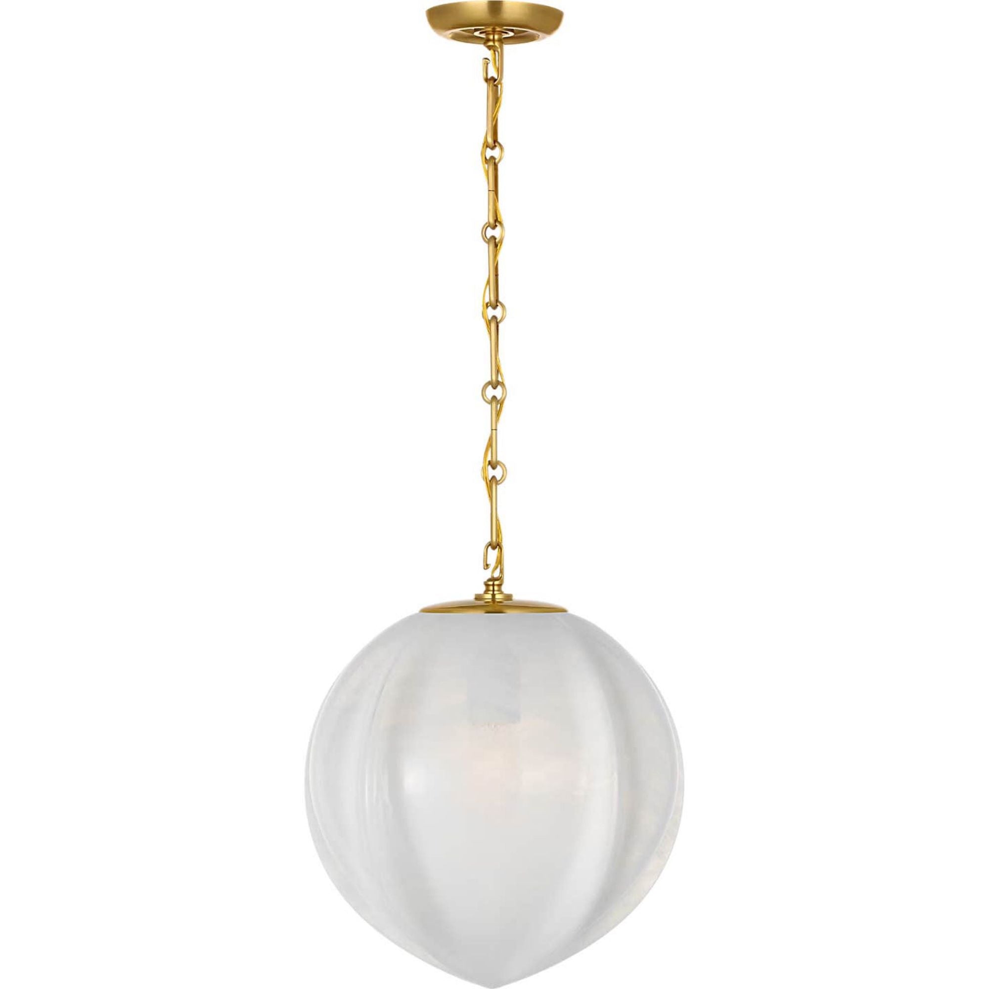 AERIN Rae 13" Pendant in Hand-Rubbed Antique Brass with White Strie Glass W13" x H15.5"