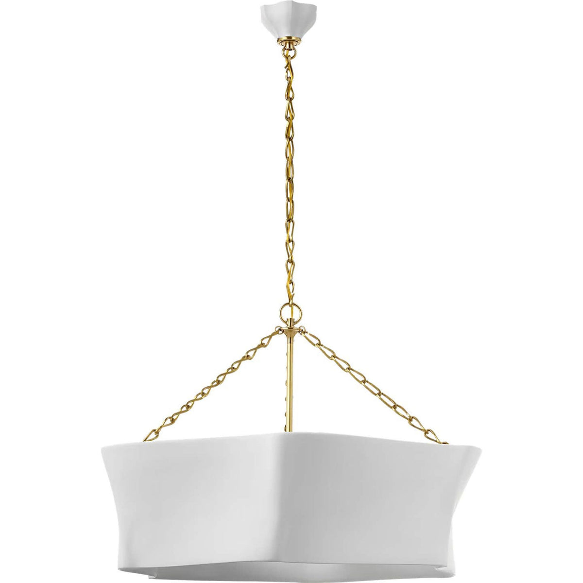 AERIN Ayers 31" Sculptural Chandelier in Hand-Rubbed Antique Brass and Plaster White W30.5" x H21"