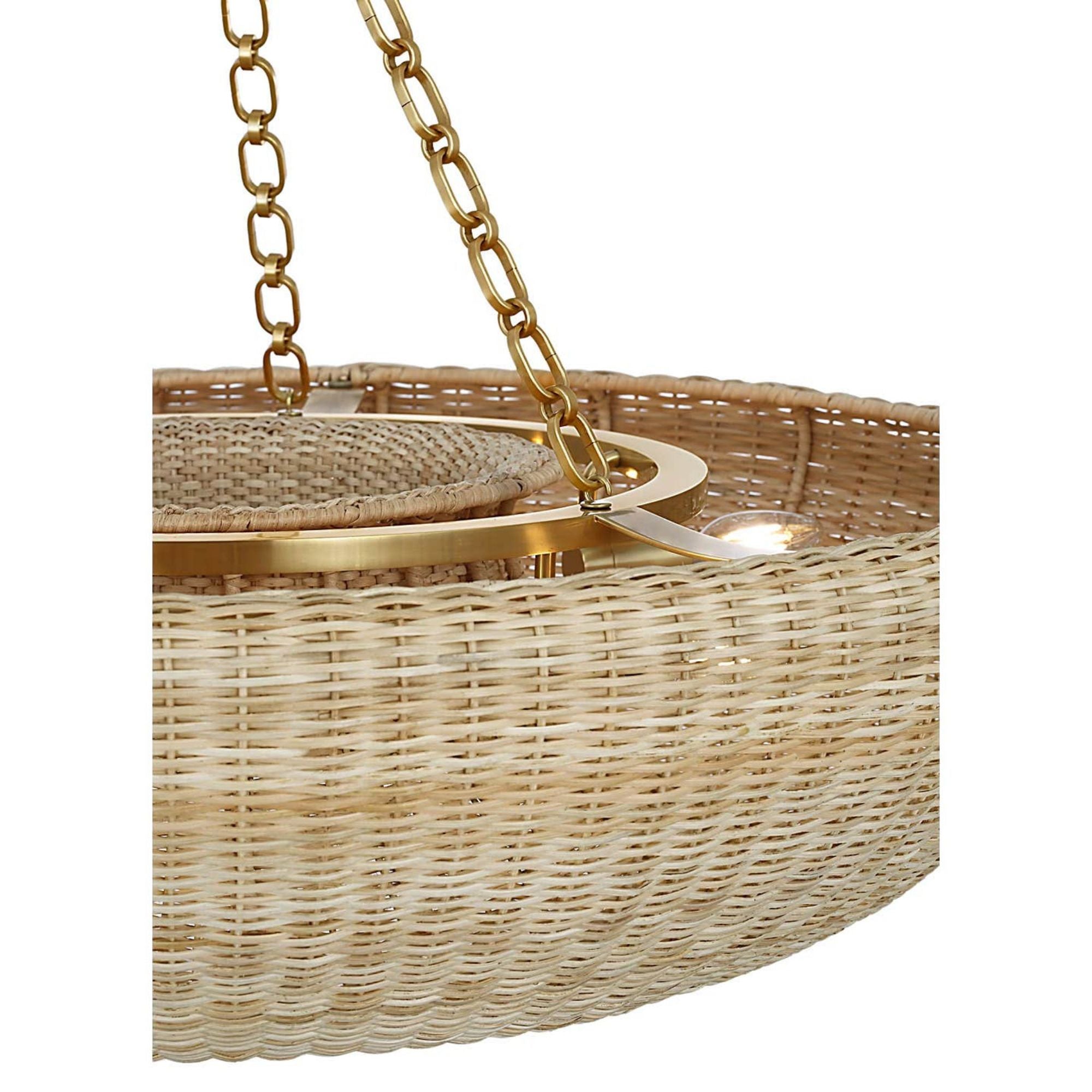 AERIN Devon 35" Chandelier in Hand-Rubbed Antique Brass with Blonde Wicker W35" x H24"