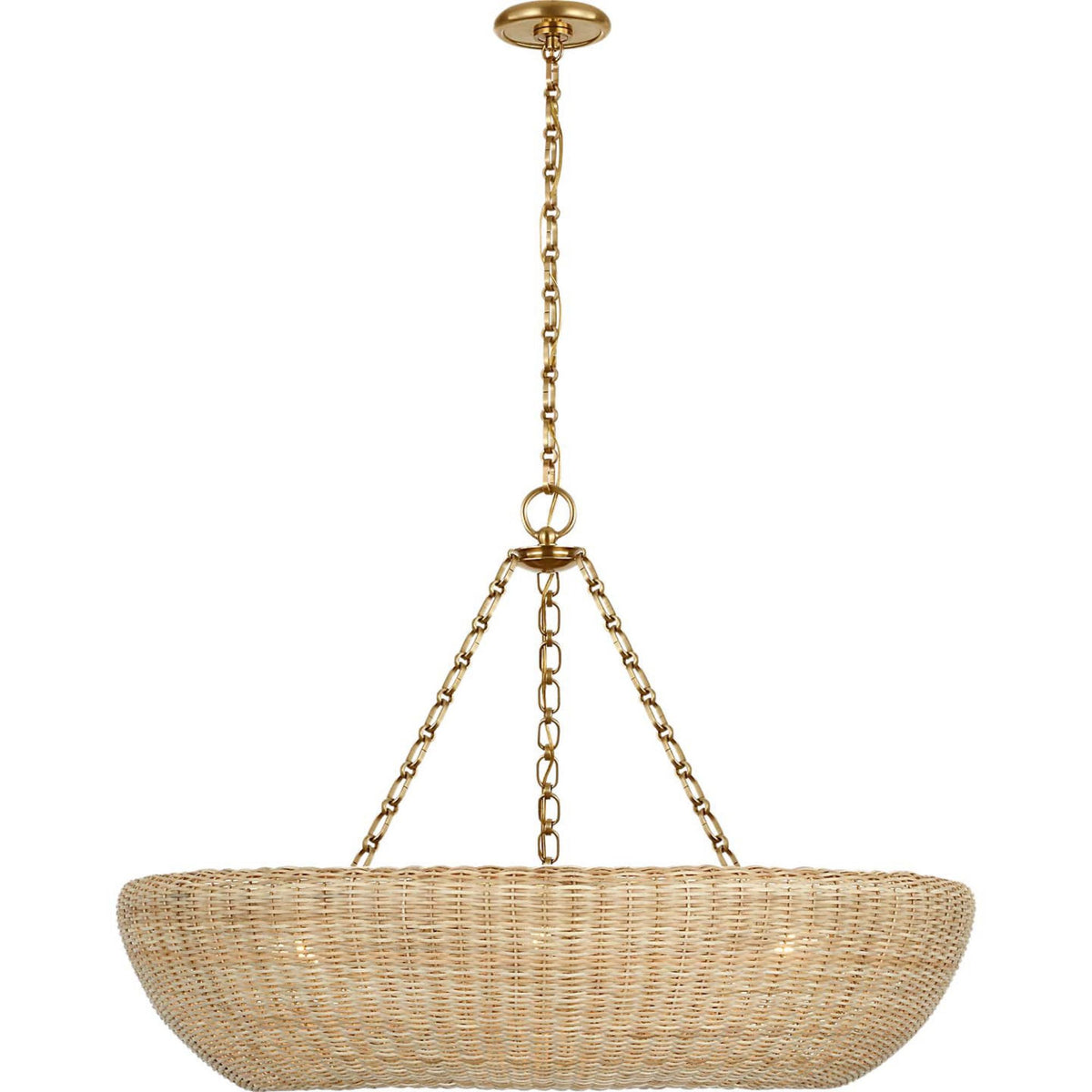 AERIN Devon 35" Chandelier in Hand-Rubbed Antique Brass with Blonde Wicker W35" x H24"