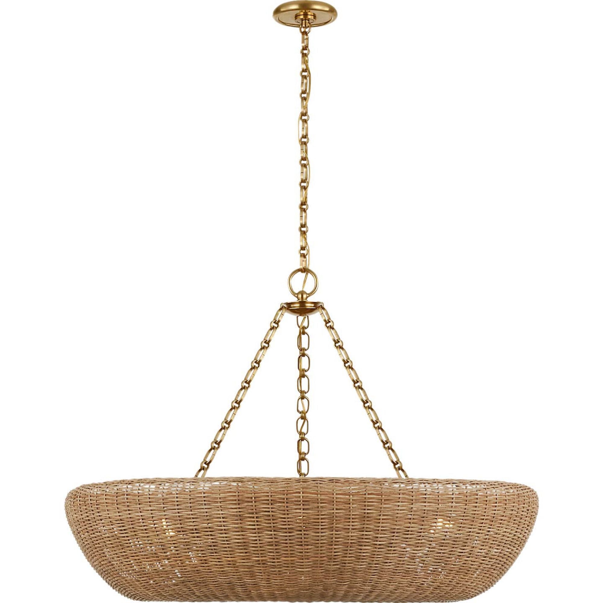 AERIN Devon 35" Chandelier in Hand-Rubbed Antique Brass with Natural Wicker W35" x H24"