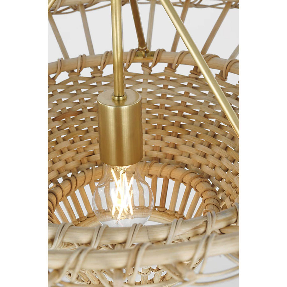 AERIN Elona 24" Chandelier in Hand-Rubbed Antique Brass with Blonde Wicker W24" x H15"