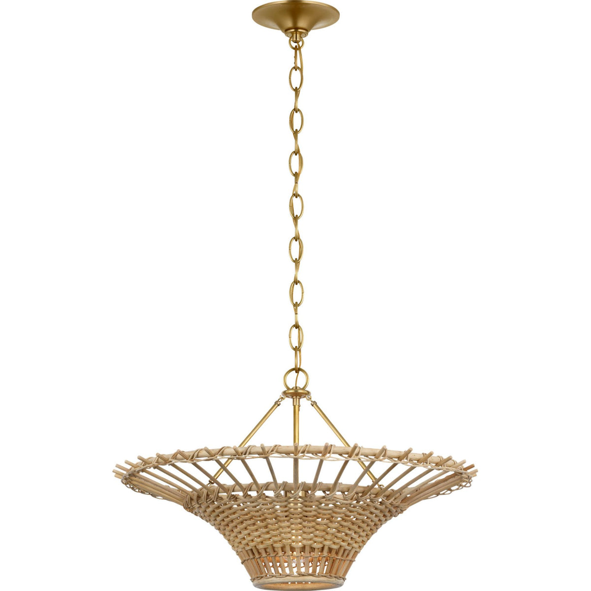 AERIN Elona 24" Chandelier in Hand-Rubbed Antique Brass with Blonde Wicker W24" x H15"