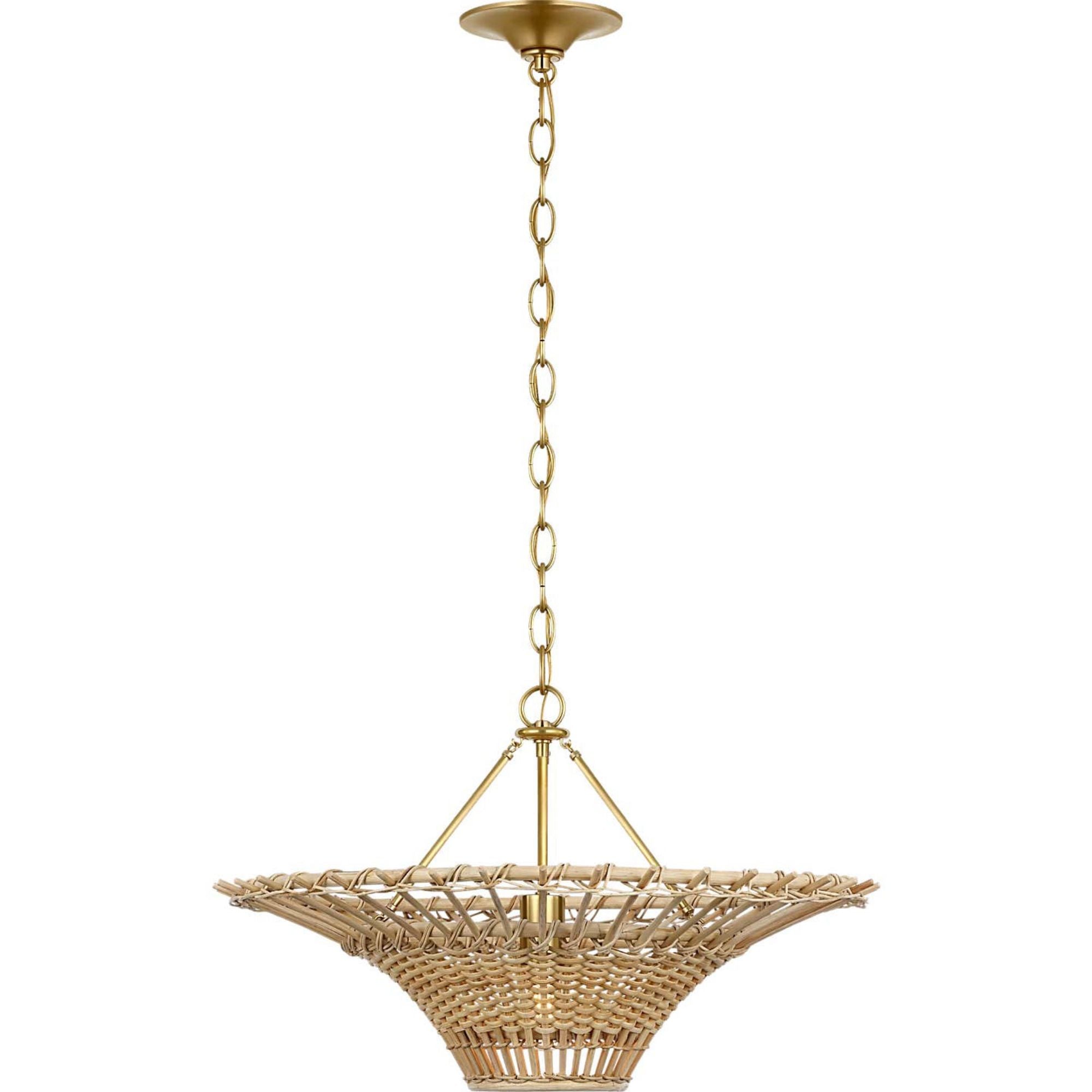 AERIN Elona 24" Chandelier in Hand-Rubbed Antique Brass with Blonde Wicker W24" x H15"