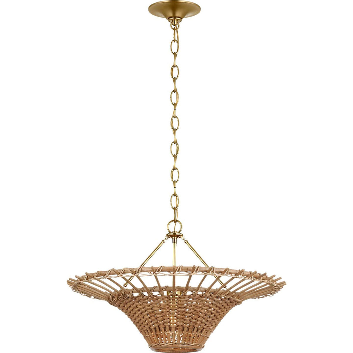 AERIN Elona 24" Chandelier in Hand-Rubbed Antique Brass with Natural Wicker W24" x H15"