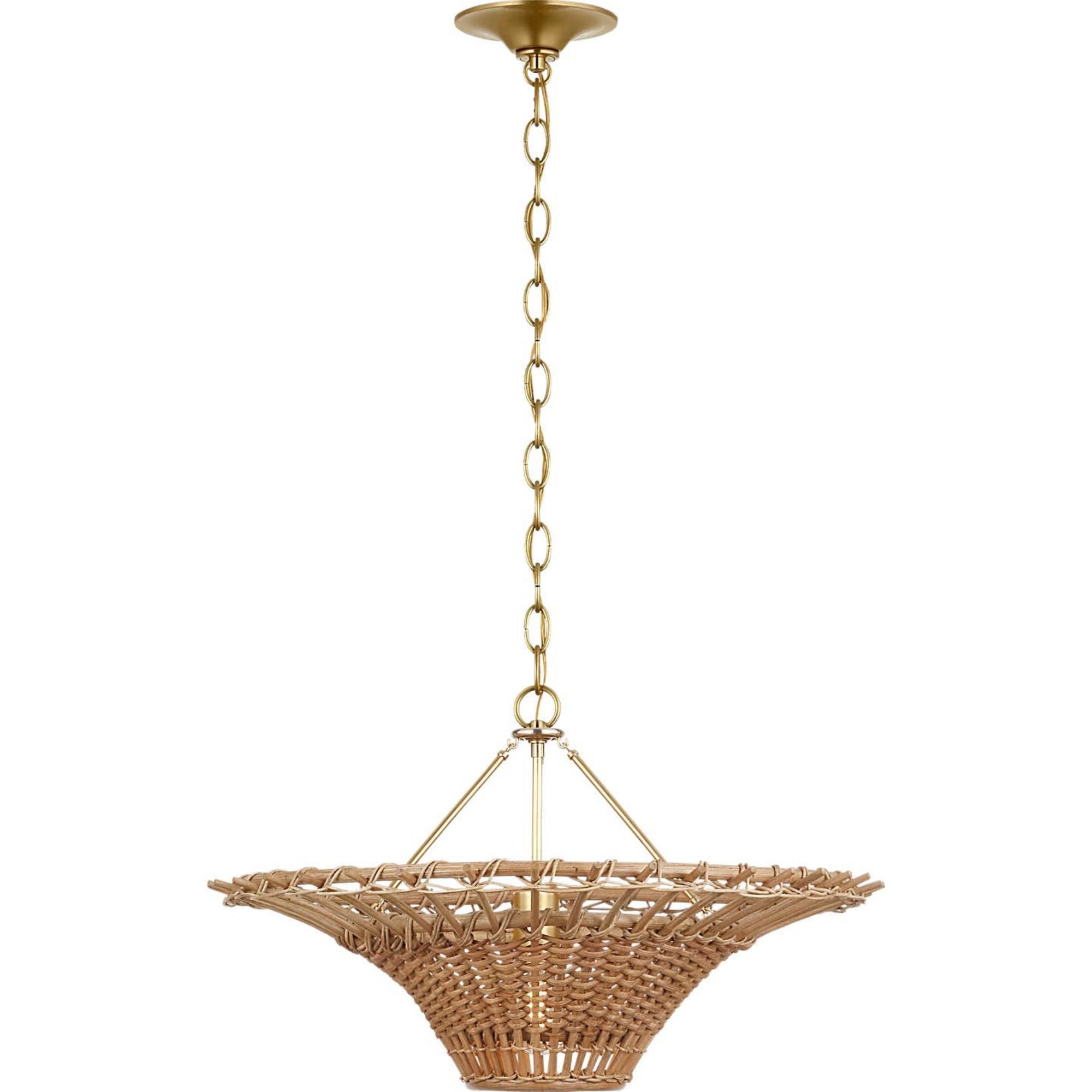 AERIN Elona 24" Chandelier in Hand-Rubbed Antique Brass with Natural Wicker W24" x H15"