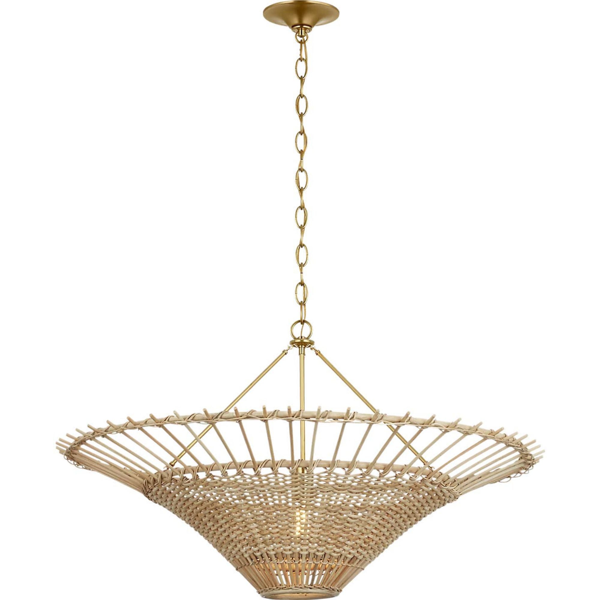 AERIN Elona 36" Chandelier in Hand-Rubbed Antique Brass with Blonde Wicker W36" x H21.25"