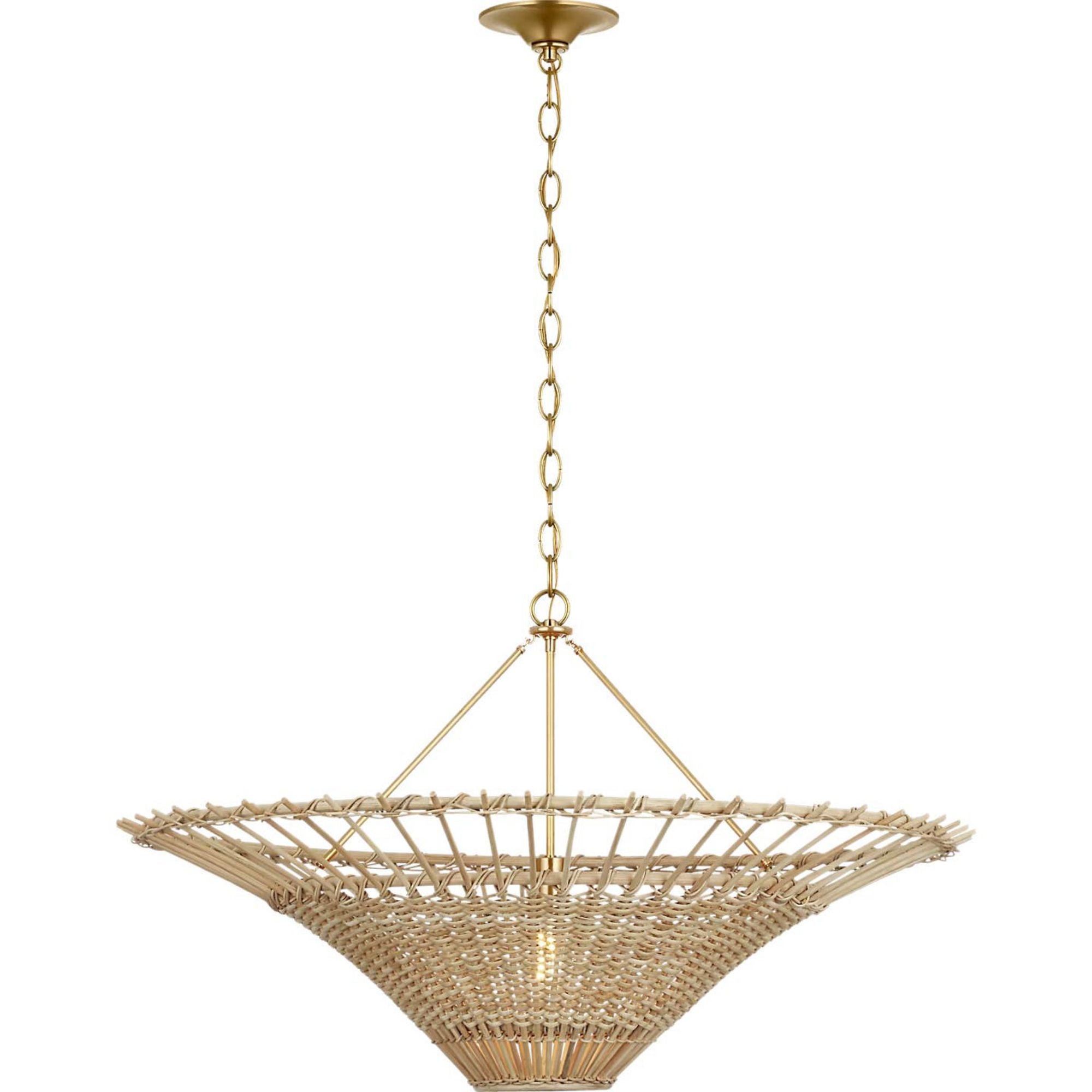 AERIN Elona 36" Chandelier in Hand-Rubbed Antique Brass with Blonde Wicker W36" x H21.25"