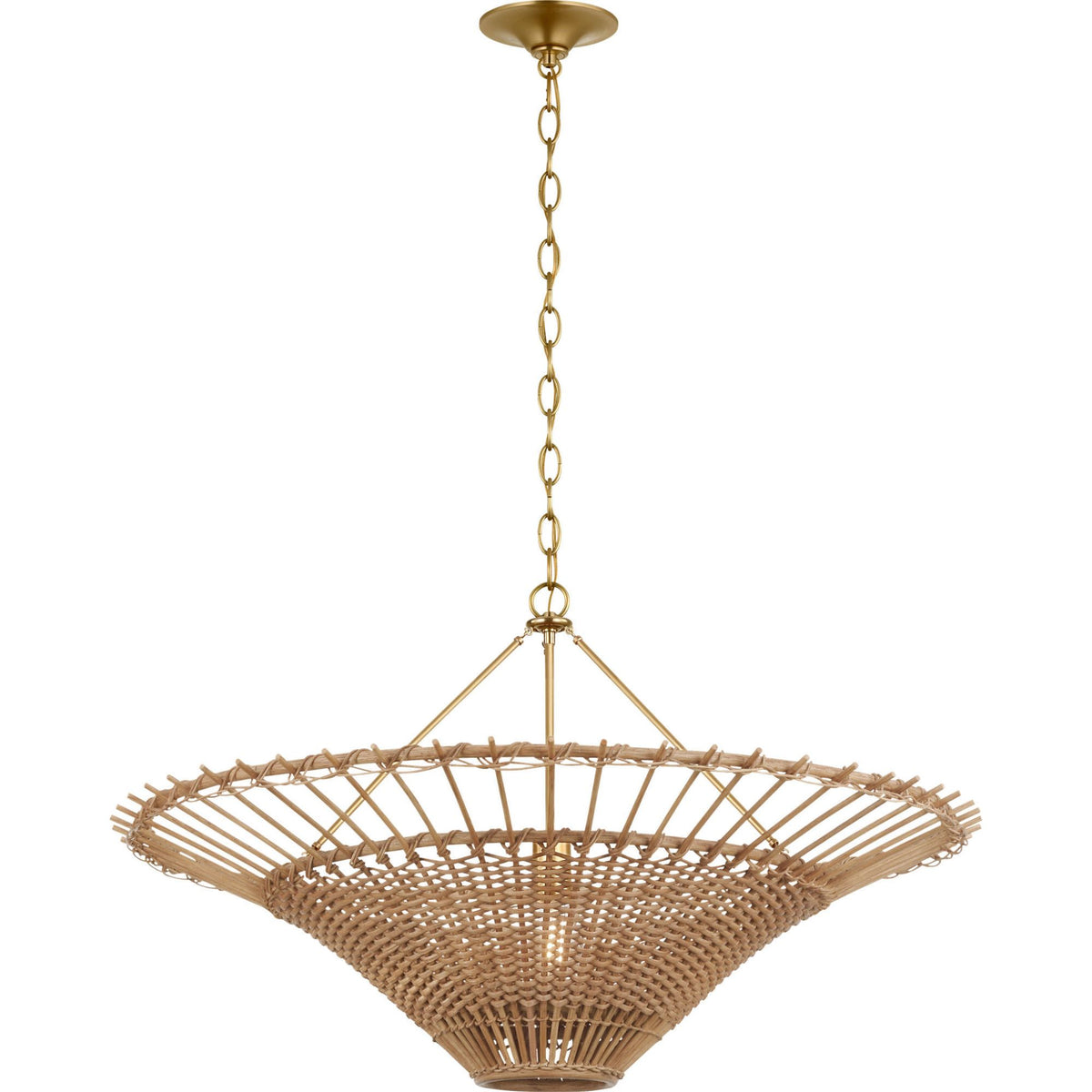 AERIN Elona 36" Chandelier in Hand-Rubbed Antique Brass with Natural Wicker W36" x H21.25"