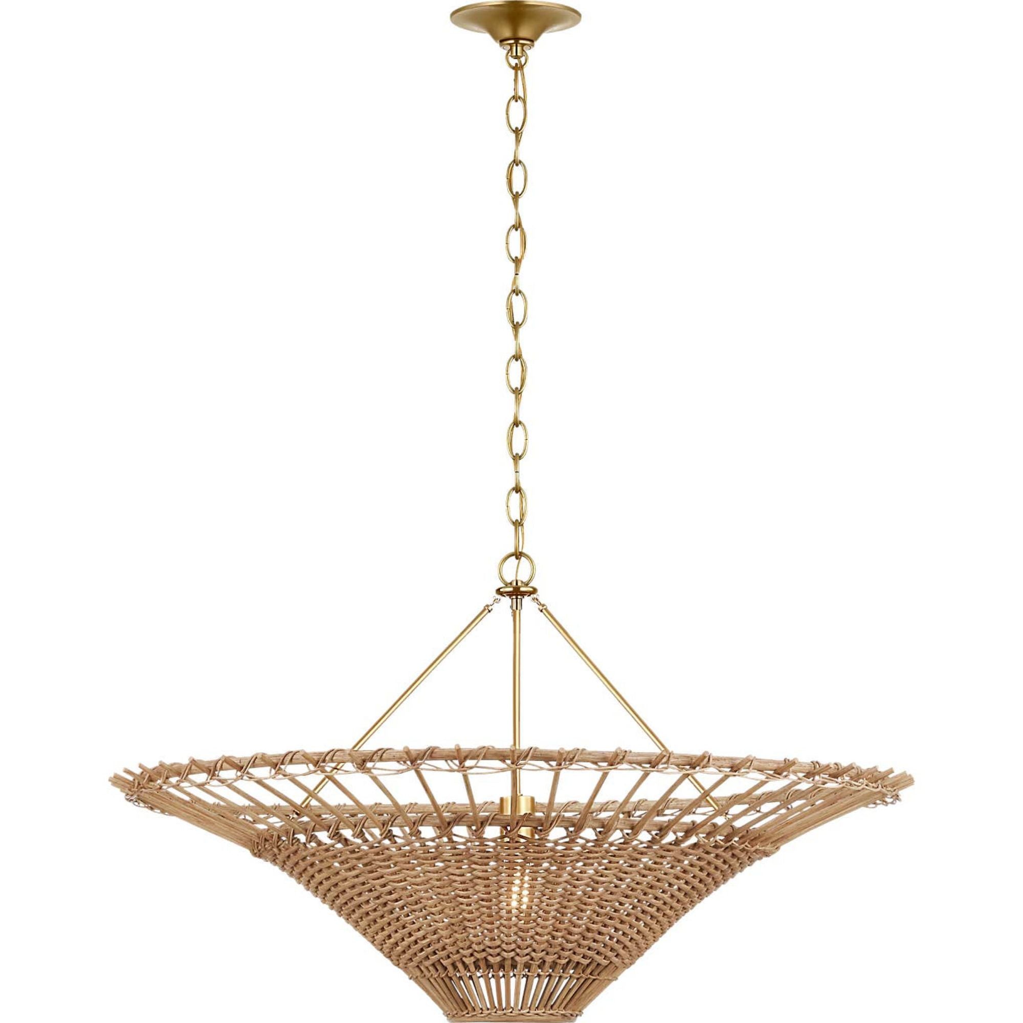 AERIN Elona 36" Chandelier in Hand-Rubbed Antique Brass with Natural Wicker W36" x H21.25"