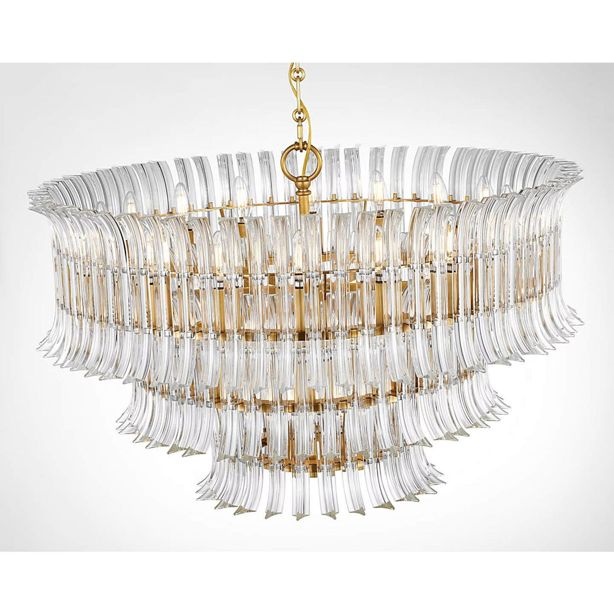 AERIN Rhine 34" Three Tier Chandelier in Hand-Rubbed Antique Brass with Crystal W34" x H21.75"