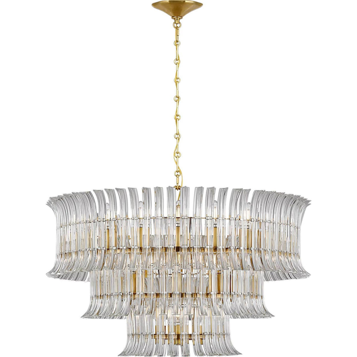 AERIN Rhine 34" Three Tier Chandelier in Hand-Rubbed Antique Brass with Crystal W34" x H21.75"
