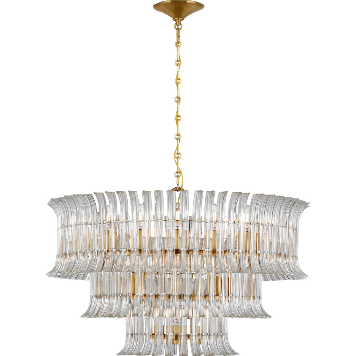 AERIN Rhine 34" Three Tier Chandelier in Hand-Rubbed Antique Brass with Crystal W34" x H21.75"