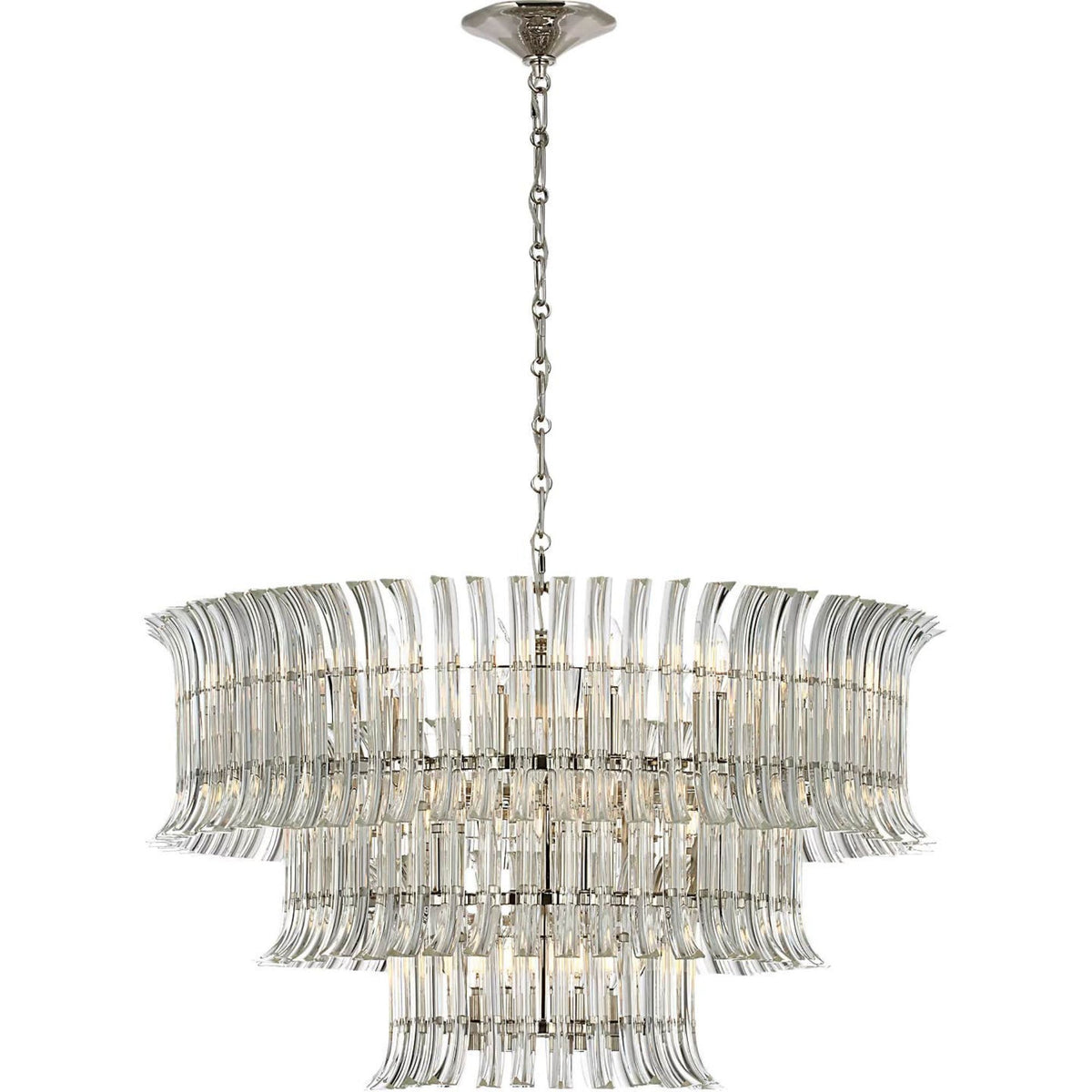 AERIN Rhine 34" Three Tier Chandelier in Polished Nickel with Crystal W34" x H21.75"