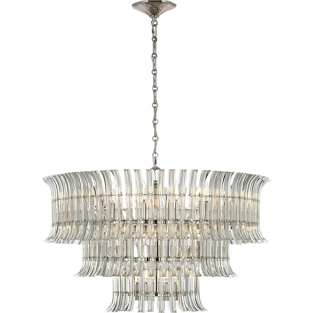 AERIN Rhine 34" Three Tier Chandelier in Polished Nickel with Crystal W34" x H21.75"