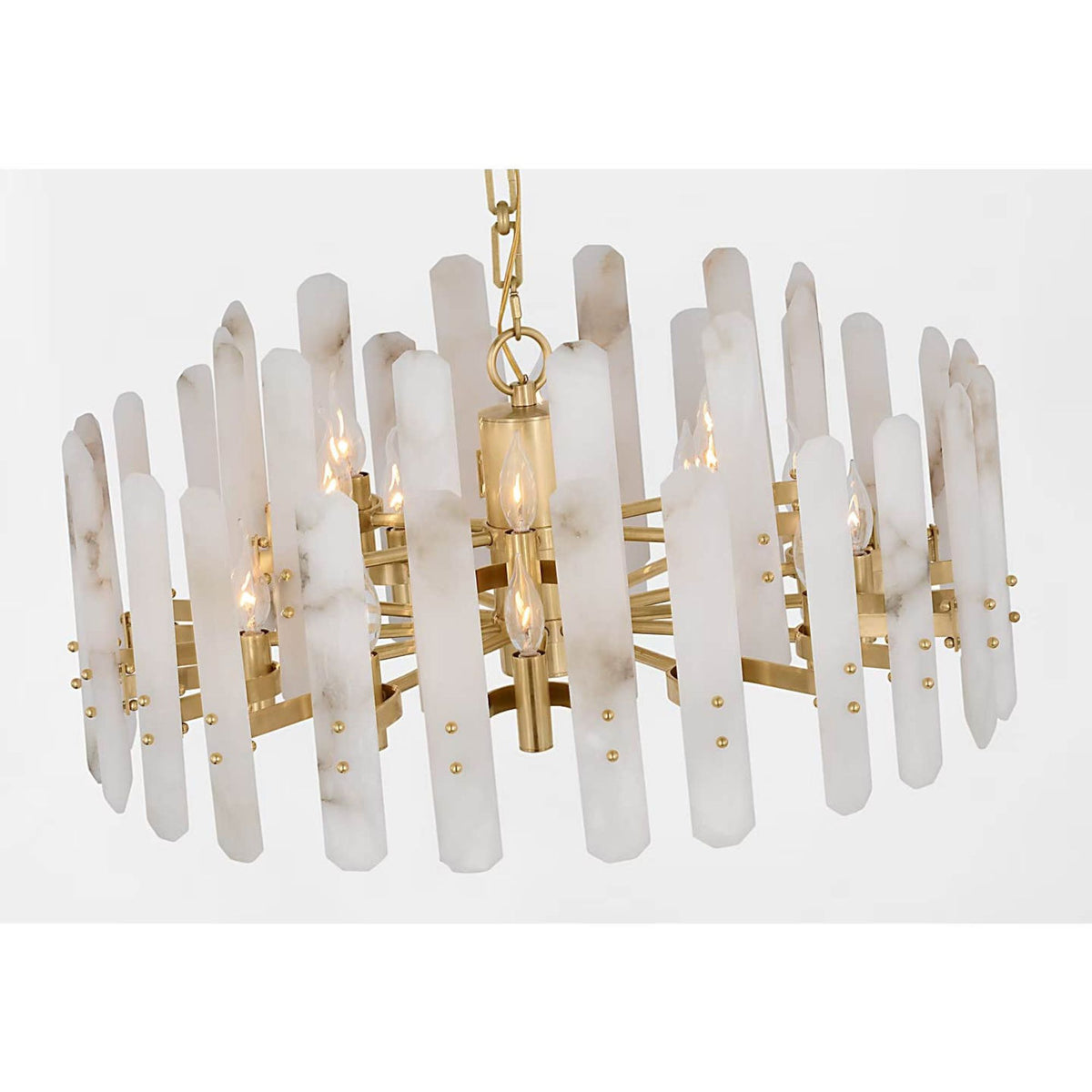 AERIN Bonnington Large Chandelier in Hand-Rubbed Antique Brass with Alabaster W32" x H15.25"