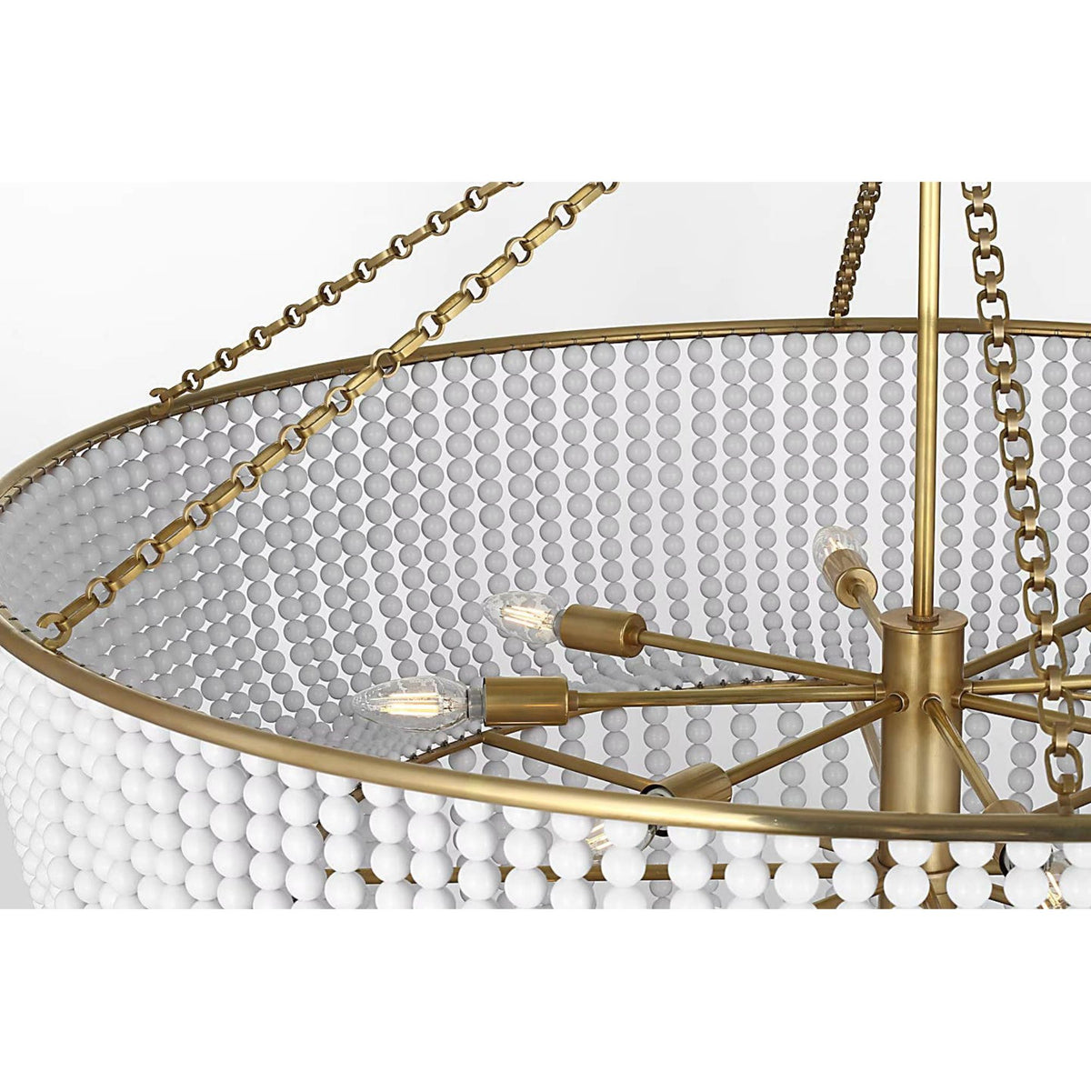 AERIN Jacqueline 46" Basket Chandelier in Hand-Rubbed Antique Brass with White Glass W45.5" x H50.25"