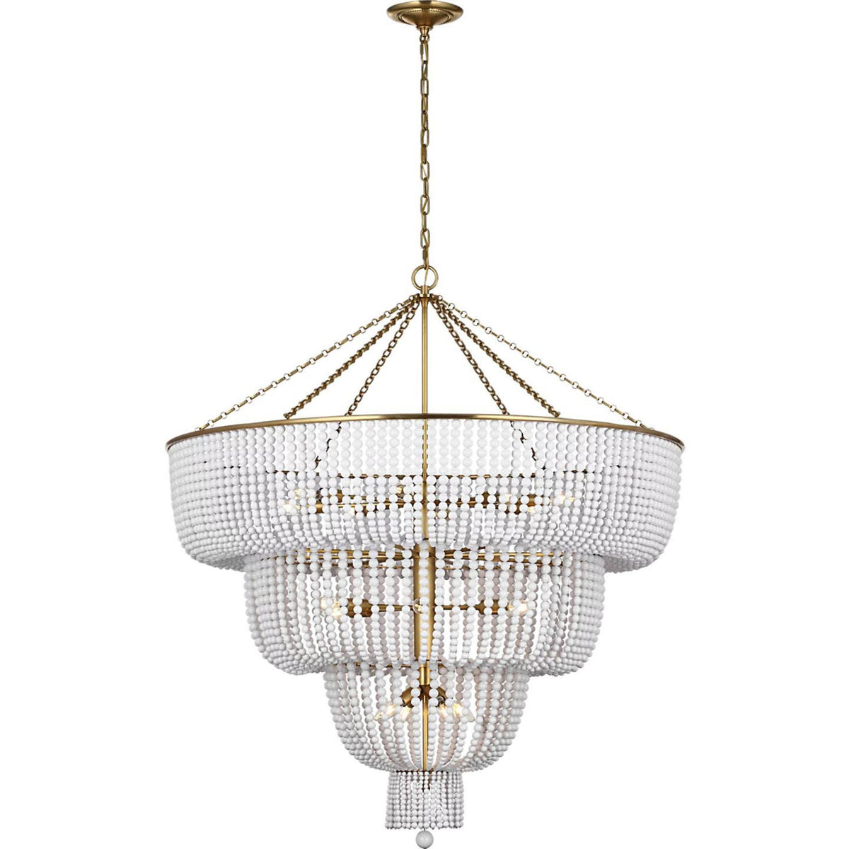 AERIN Jacqueline 46" Basket Chandelier in Hand-Rubbed Antique Brass with White Glass W45.5" x H50.25"