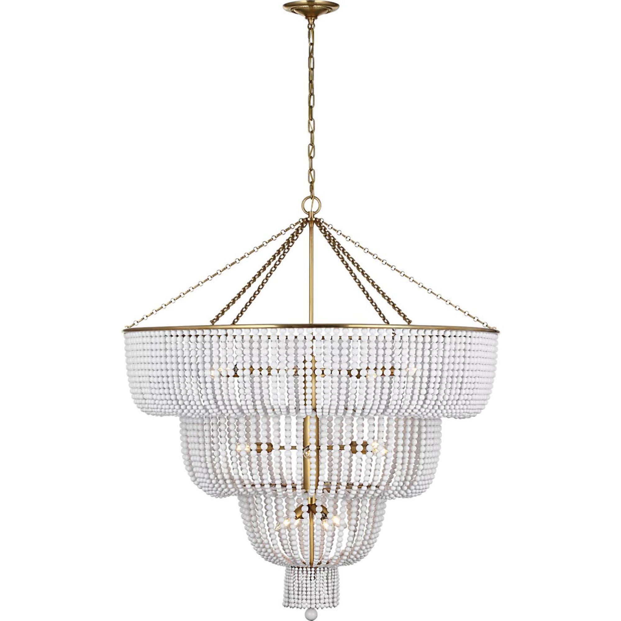 AERIN Jacqueline 46" Basket Chandelier in Hand-Rubbed Antique Brass with White Glass W45.5" x H50.25"