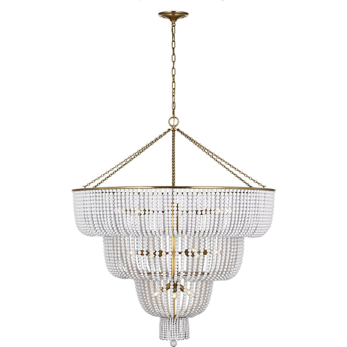 AERIN Jacqueline 46" Basket Chandelier in Hand-Rubbed Antique Brass with White Glass W45.5" x H50.25"