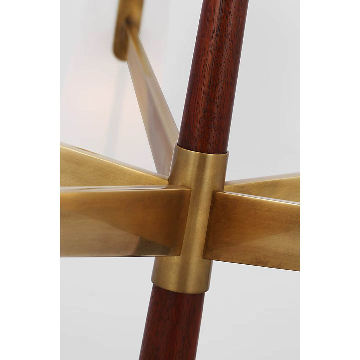 AERIN Olina 44" Chandelier in Hand-Rubbed Antique Brass and Mahogany with Linen Shades W42" x H19.5"