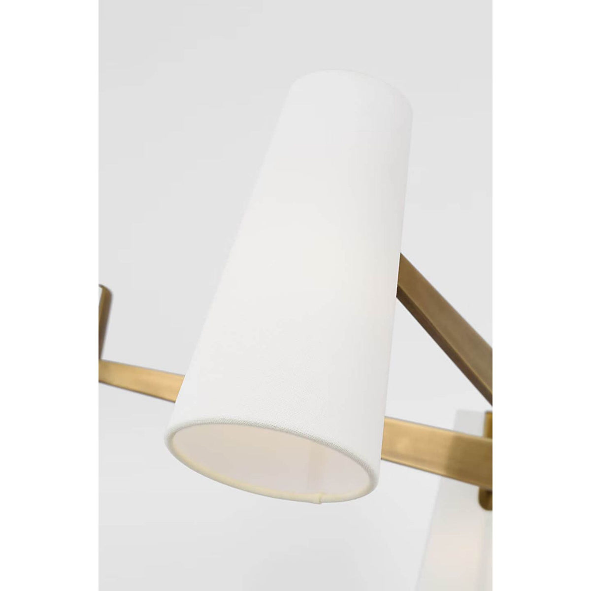 AERIN Olina 44" Chandelier in Hand-Rubbed Antique Brass and Mahogany with Linen Shades W42" x H19.5"