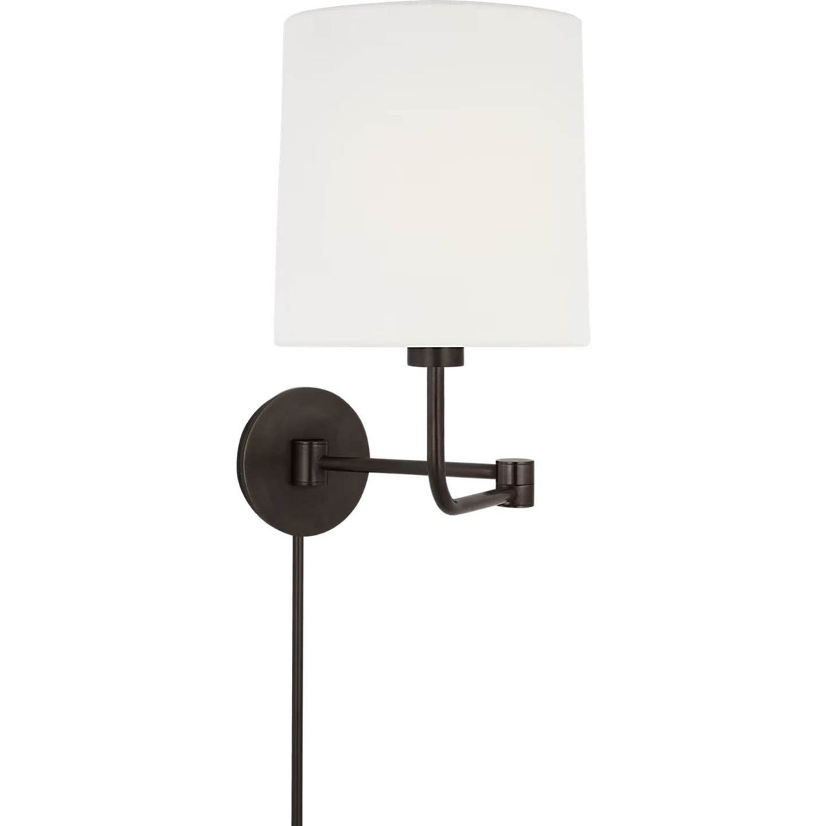 Barbara Barry Go Lightly Swing Arm Wall Light in Bronze with Linen Shade W8.75" x H15.75" x E8.75" - 21"