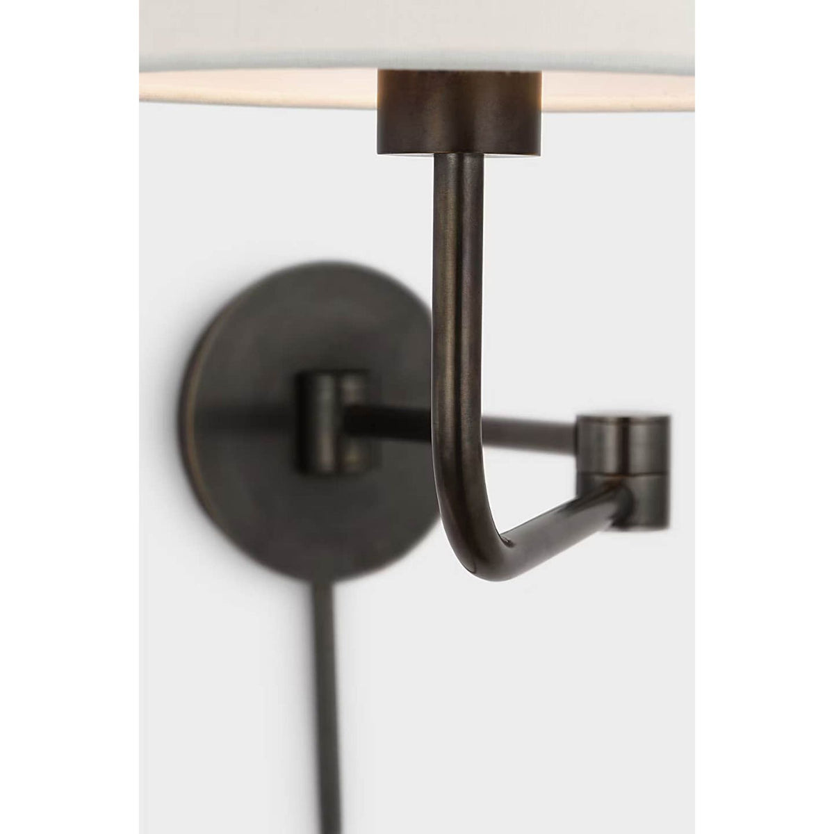 Barbara Barry Go Lightly Swing Arm Wall Light in Bronze with Linen Shade W8.75" x H15.75" x E8.75" - 21"