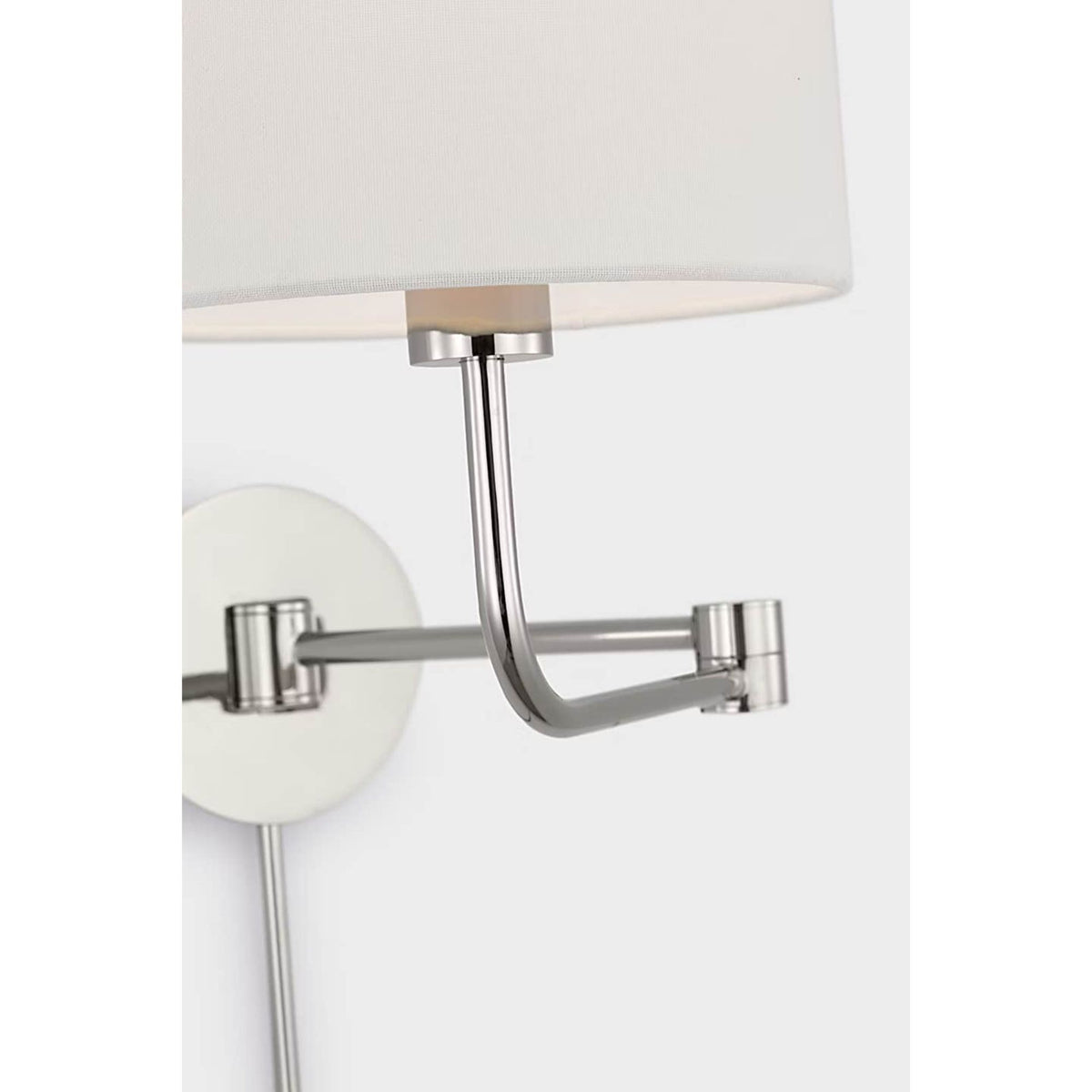 Barbara Barry Go Lightly Swing Arm Wall Light in Polished Nickel with Linen Shade W8.75" x H15.75" x E8.75" - 21"