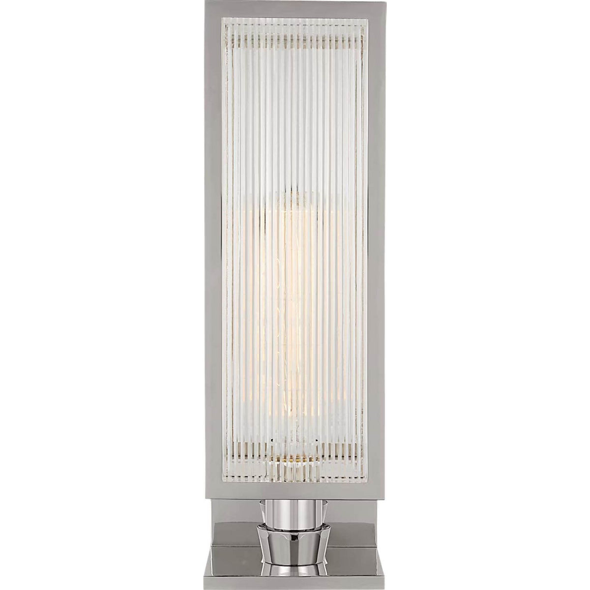 Barbara Barry York 16" Single Box Sconce in Polished Nickel with Clear Ribbed Glass W5" x H16.25" x E5"
