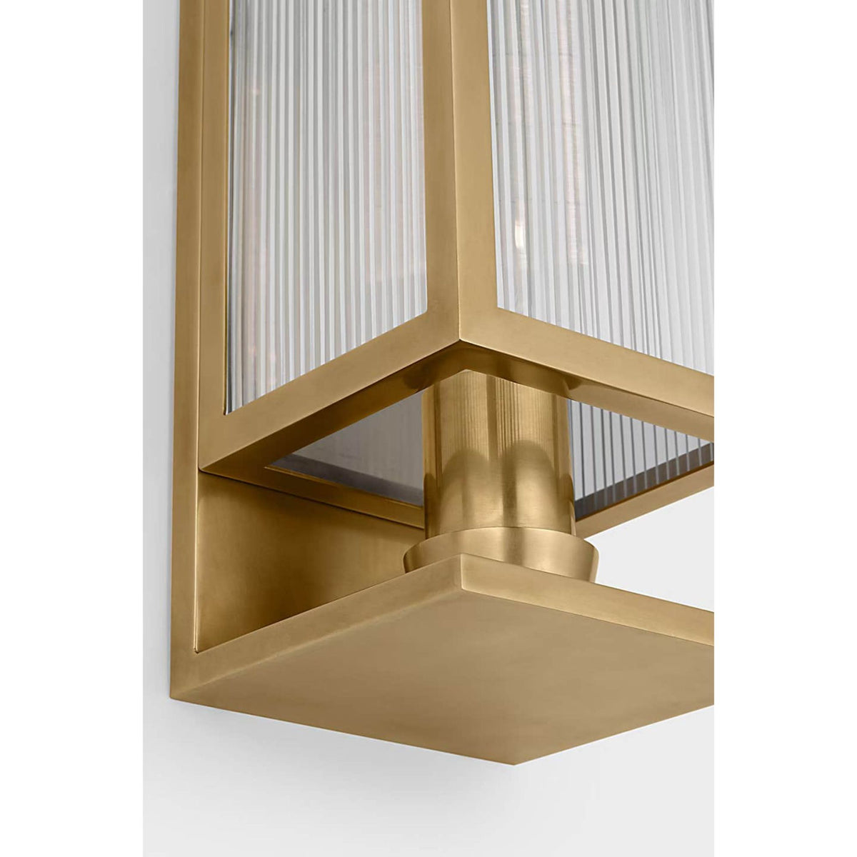 Barbara Barry York 16" Single Box Sconce in Soft Brass with Clear Ribbed Glass W5" x H16.25" x E5"