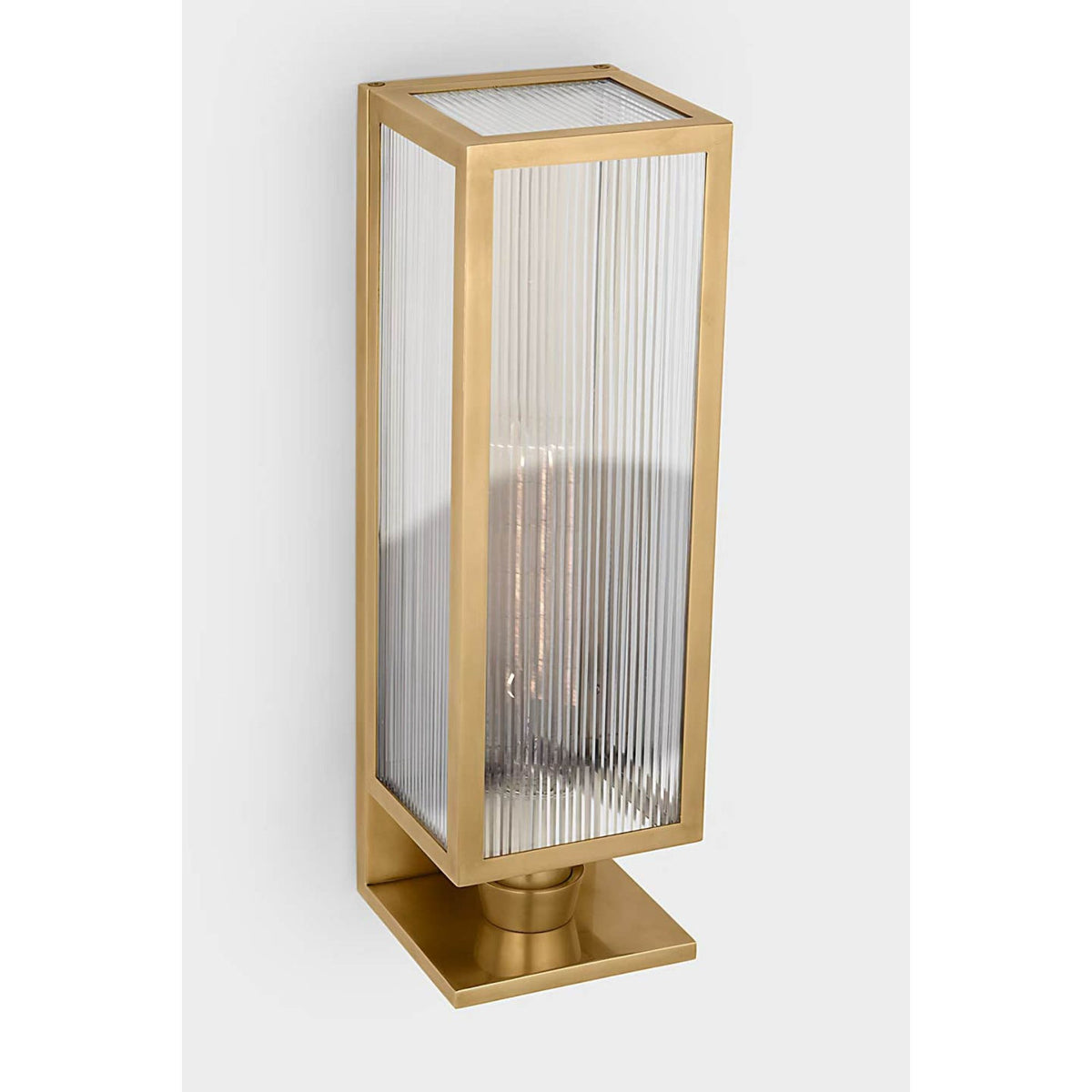 Barbara Barry York 16" Single Box Sconce in Soft Brass with Clear Ribbed Glass W5" x H16.25" x E5"