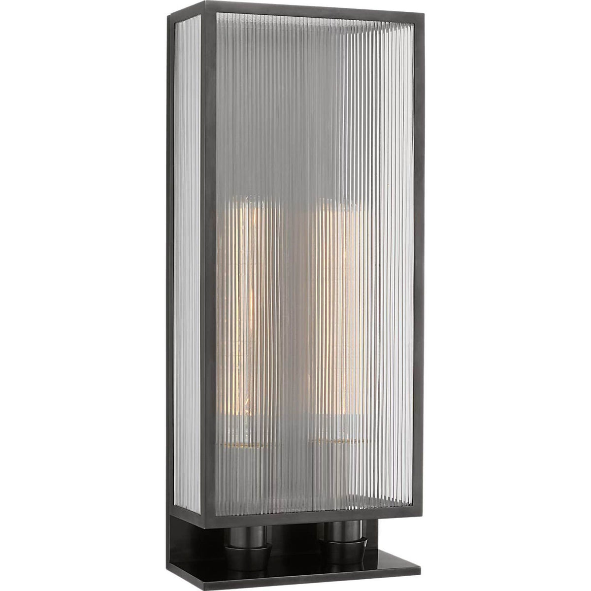 Barbara Barry York 24" Double Box Sconce in Bronze with Clear Ribbed Glass W10" x H24.25" x E5"