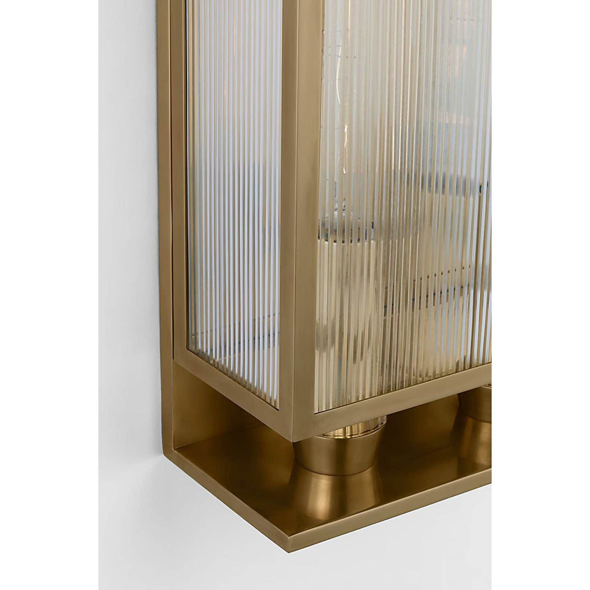 Barbara Barry York 24" Double Box Sconce in Soft Brass with Clear Ribbed Glass W10" x H24.25" x E5"