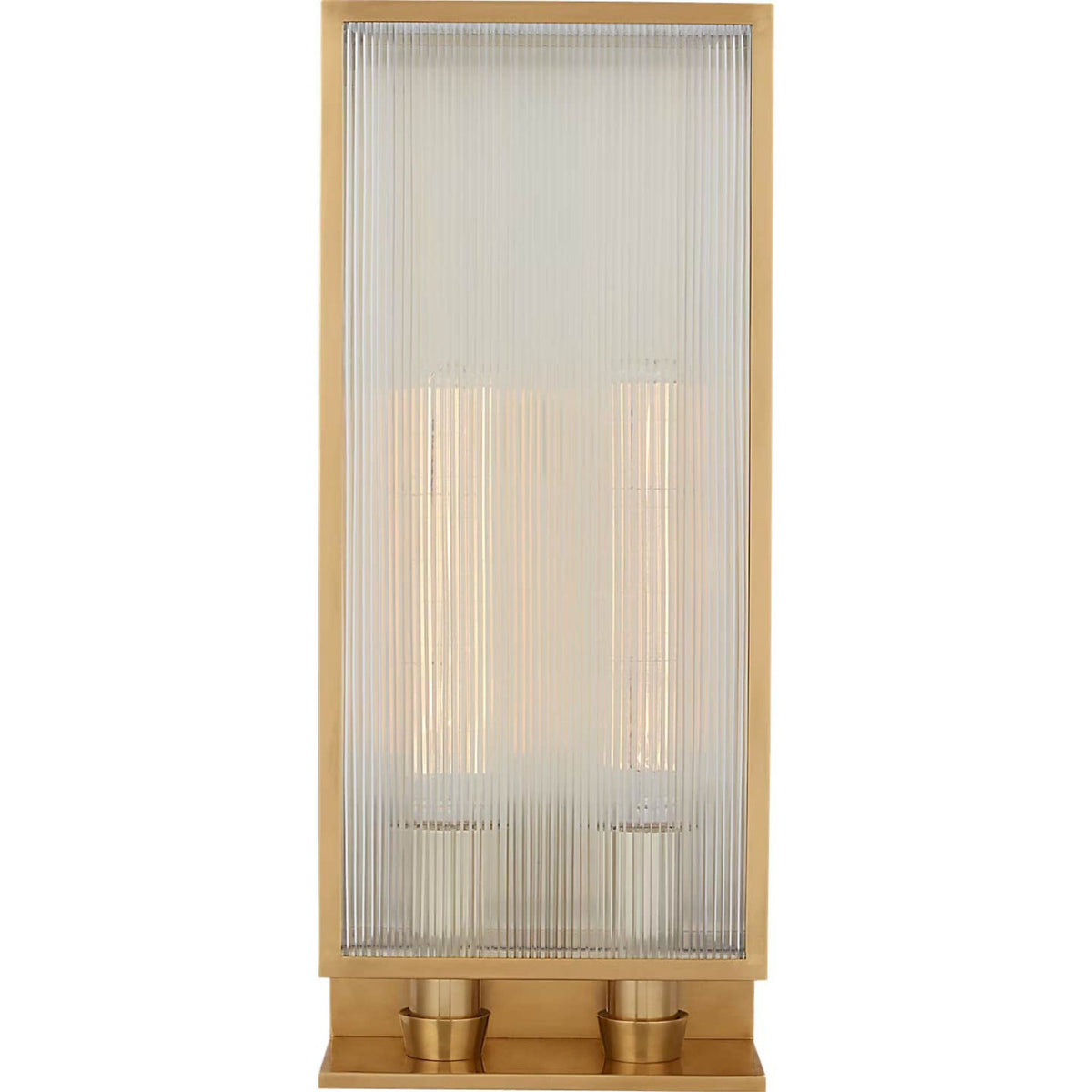 Barbara Barry York 24" Double Box Sconce in Soft Brass with Clear Ribbed Glass W10" x H24.25" x E5"