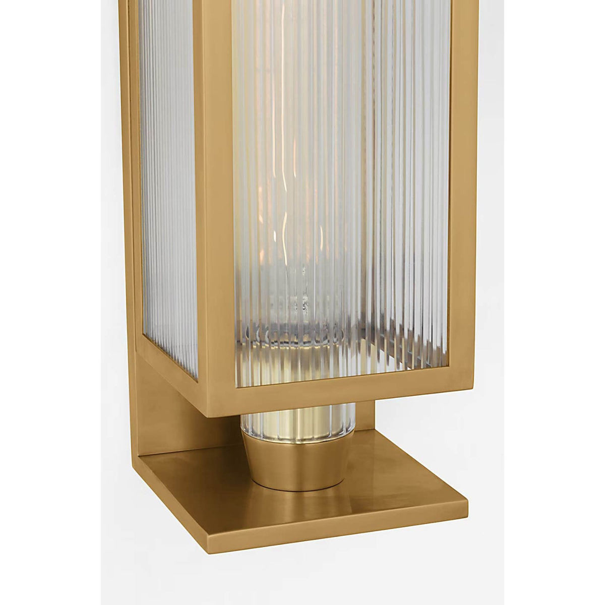 Barbara Barry York 16" Single Box Outdoor Sconce in Soft Brass with Clear Ribbed Glass W5" x H16.25" x E5"