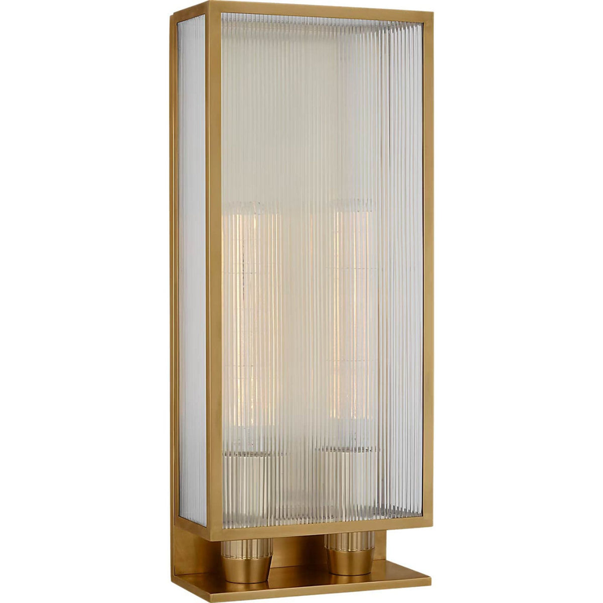 Barbara Barry York 24" Double Box Outdoor Sconce in Soft Brass with Clear Ribbed Glass W10" x H24.25" x E5"
