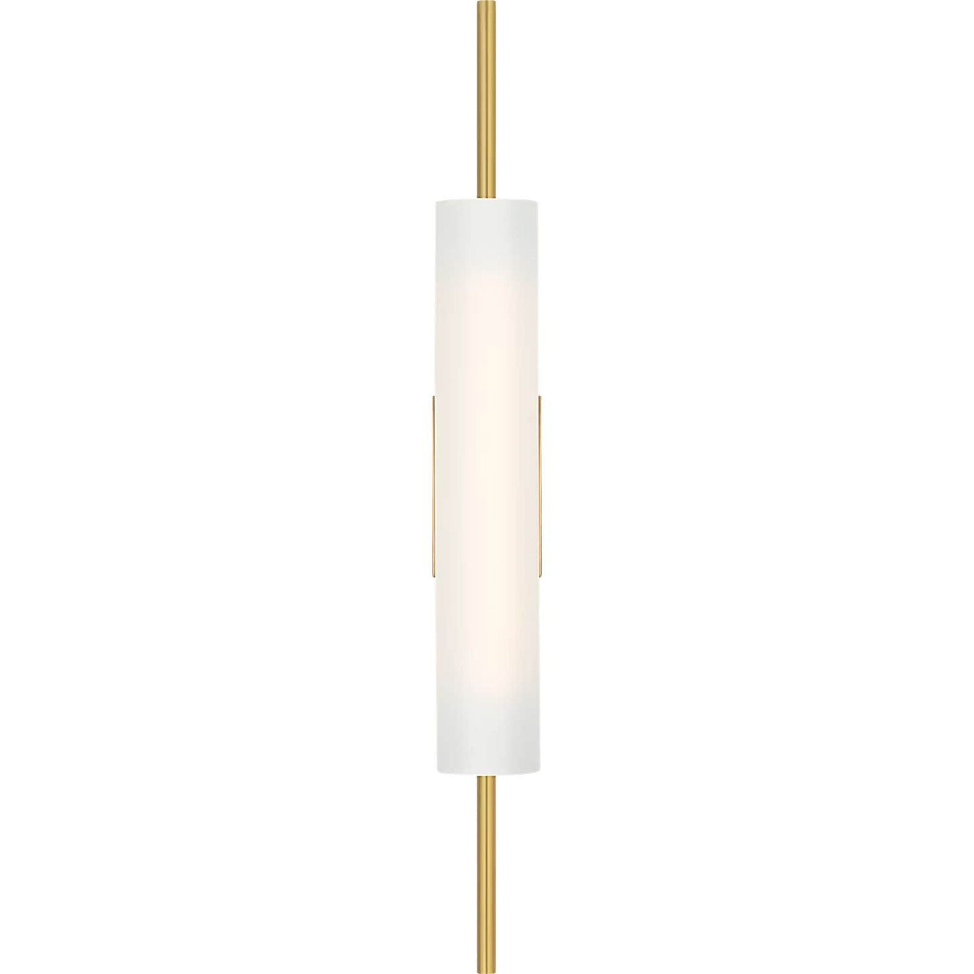 Barbara Barry Windchime 25" Tubular Sconce in Soft Brass with Soft Etched Glass W2.75" x H25" x E3.75"