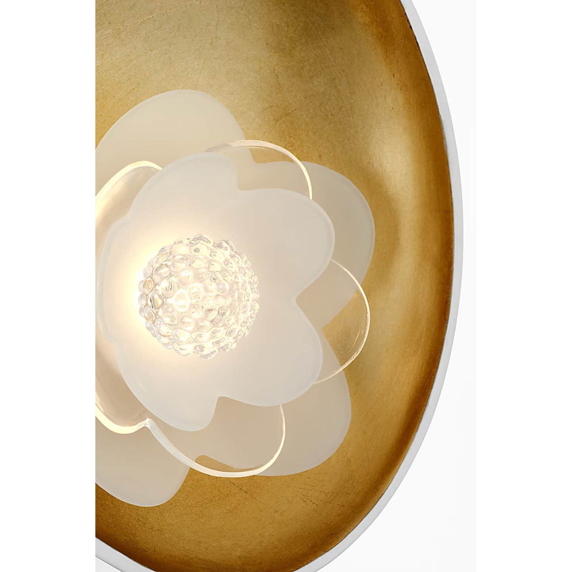Barbara Barry Petaluma 7" Reflector Sconce in Matte White and Gild with Etched and Clear Glass Flower W5.25" x H6.5" x E2.25"