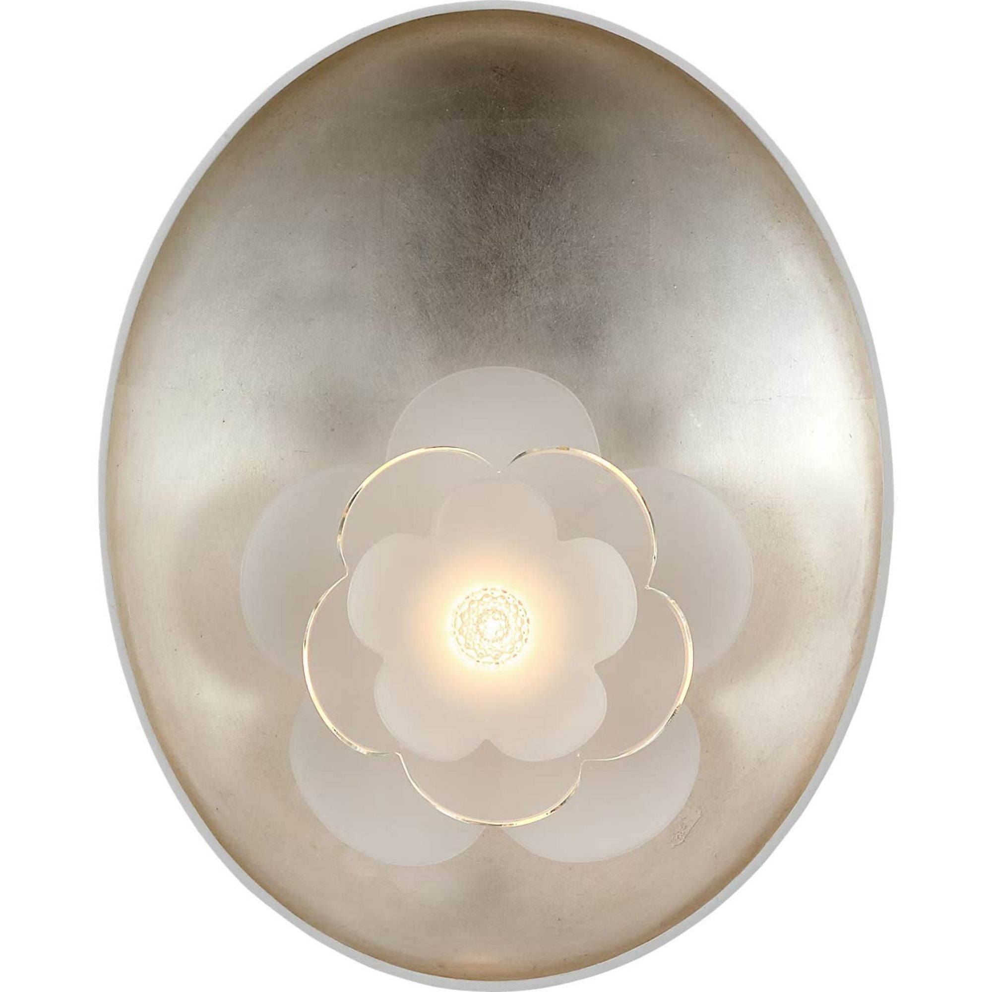 Barbara Barry Petaluma 13" Reflector Sconce in Matte White and Burnished Silver Leaf with Etched and Clear Glass Flower W10.25" x H13" x E3.25"