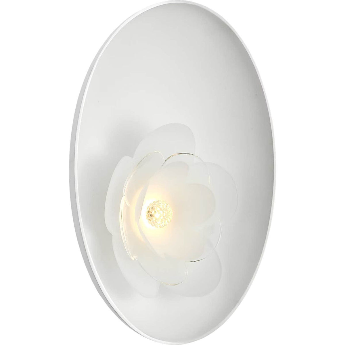 Barbara Barry Petaluma 13" Reflector Sconce in Matte White with Etched and Clear Glass Flower W10.25" x H13" x E3.25"