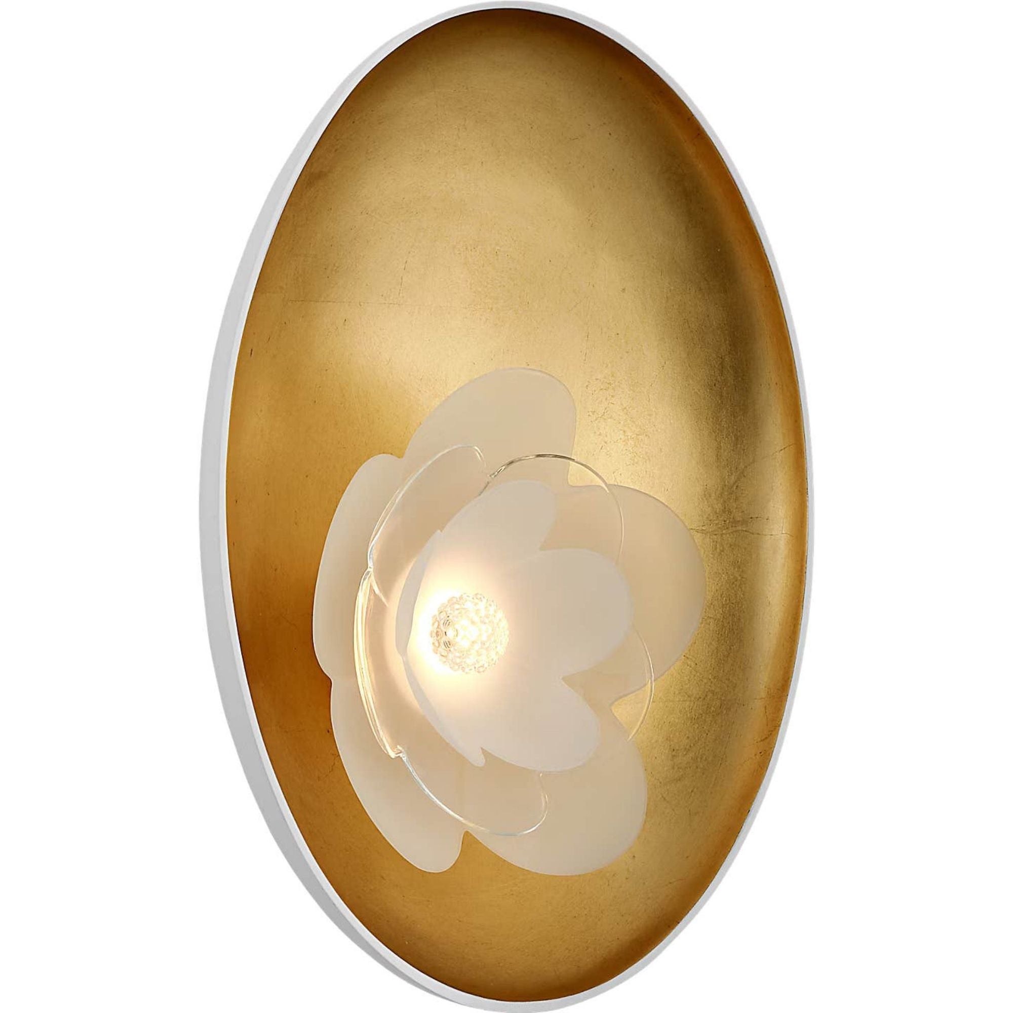 Barbara Barry Petaluma 13" Reflector Sconce in Matte White and Gild with Etched and Clear Glass Flower W10.25" x H13" x E3.25"
