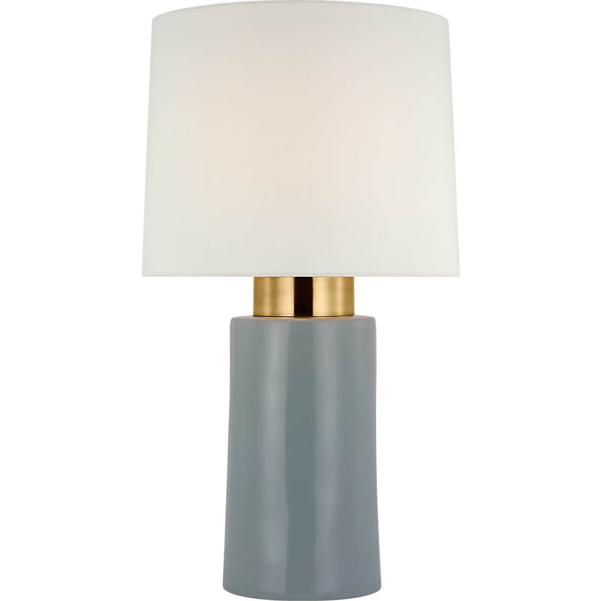 Barbara Barry Xian 30" Table Lamp in Sky Gray and Soft Brass with Linen Shade W16" x H29.5"