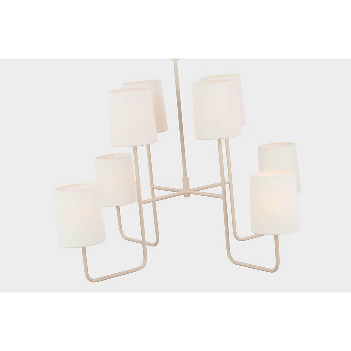 Barbara Barry Go Lightly Extra Large Two Tier Chandelier in China White with Linen Shades W30" x H25.25"