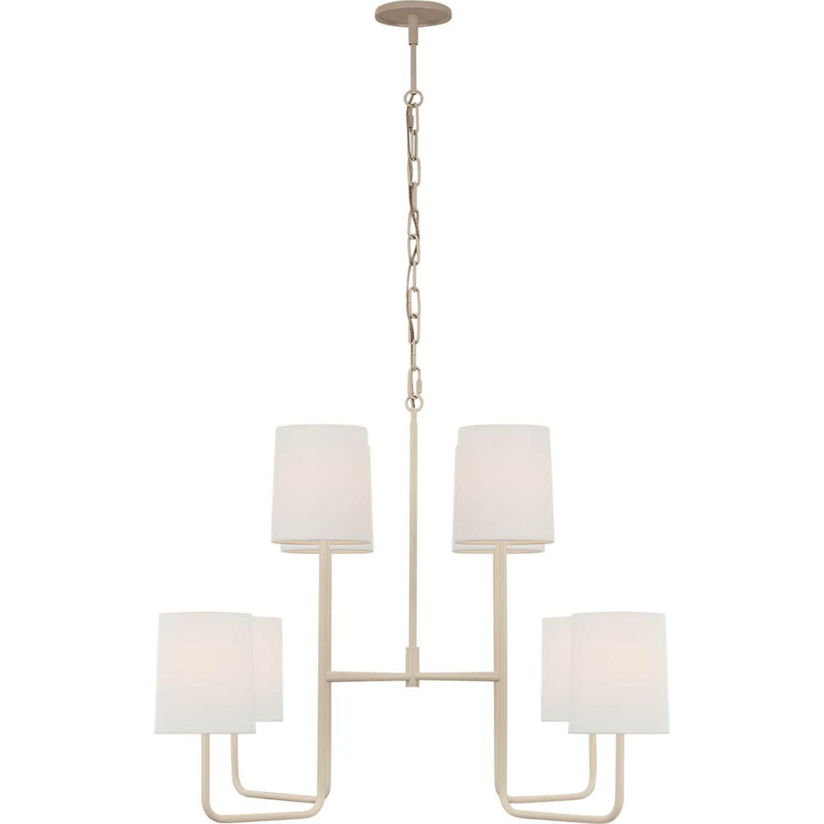 Barbara Barry Go Lightly Extra Large Two Tier Chandelier in China White with Linen Shades W30" x H25.25"