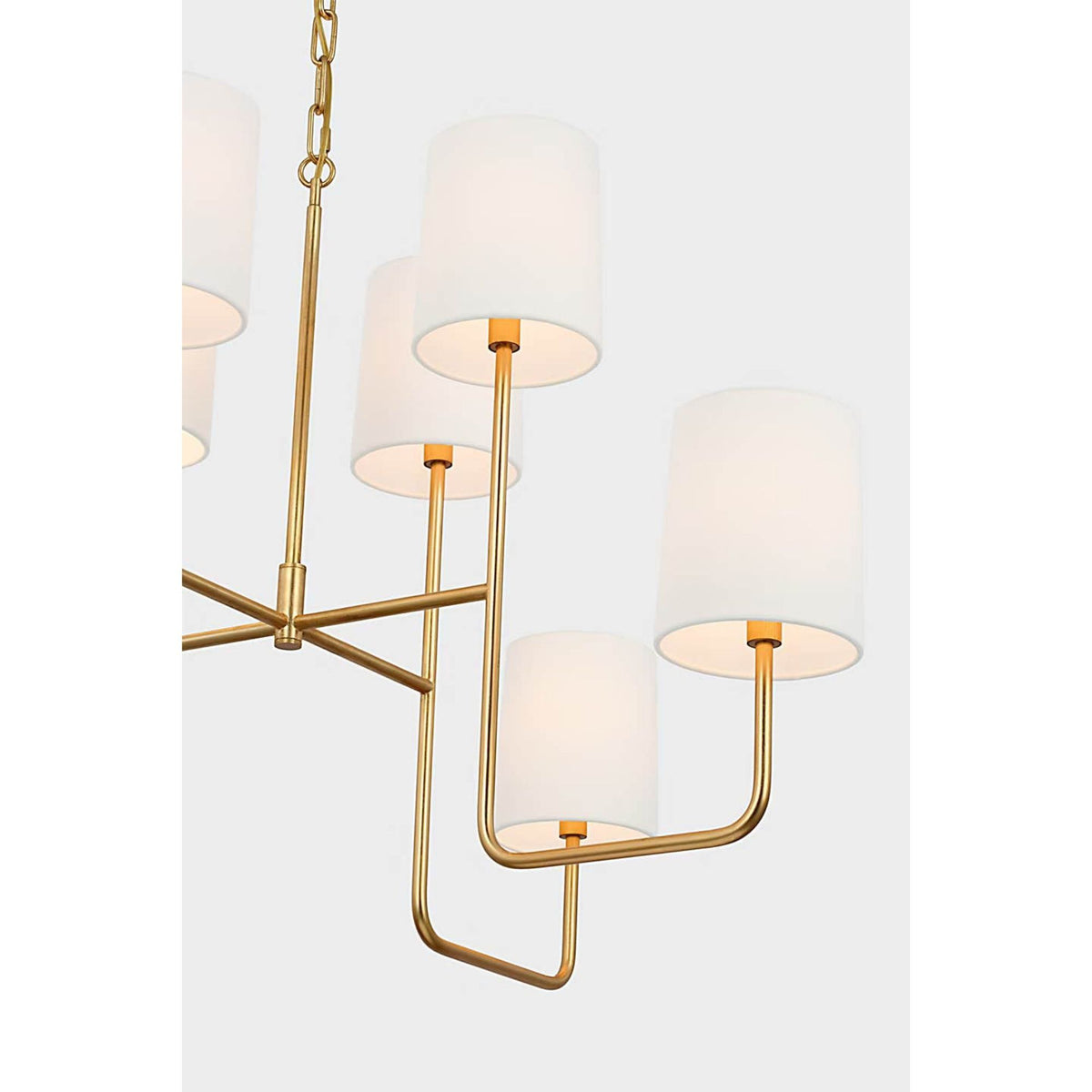 Barbara Barry Go Lightly Extra Large Two Tier Chandelier in Gild with Linen Shades W30" x H25.25"