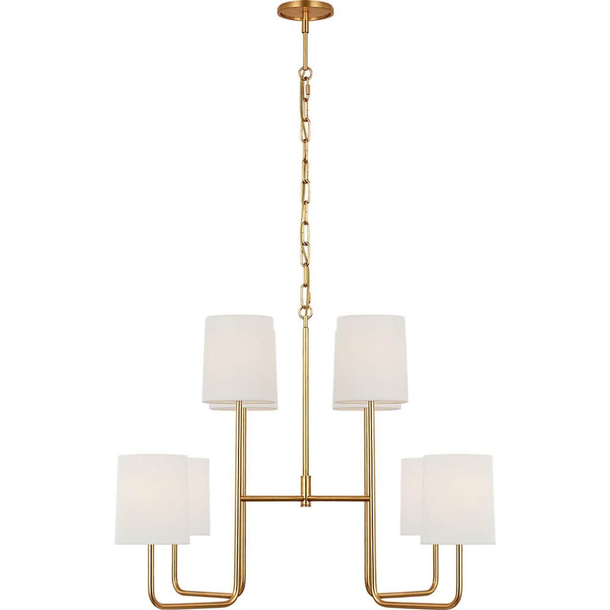 Barbara Barry Go Lightly Extra Large Two Tier Chandelier in Gild with Linen Shades W30" x H25.25"