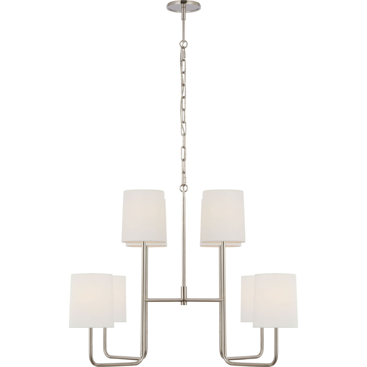 Barbara Barry Go Lightly Extra Large Two Tier Chandelier in Polished Nickel with Linen Shades W30" x H25.25"