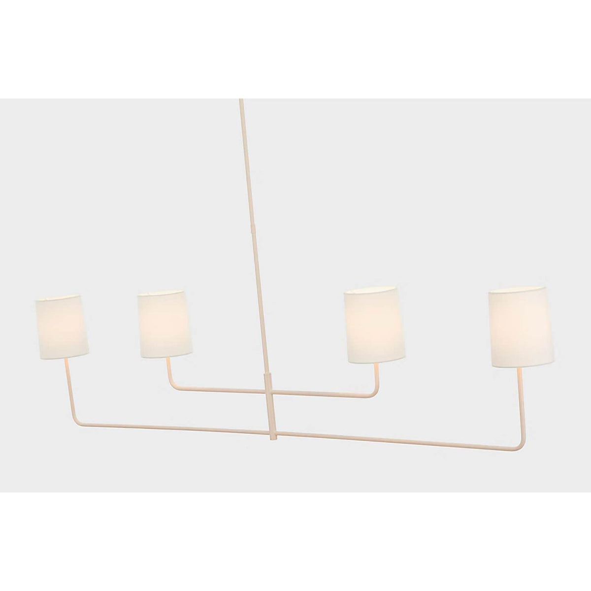 Barbara Barry Go Lightly 70" Four Light Linear Chandelier in China White with Linen Shades W6" x 70"